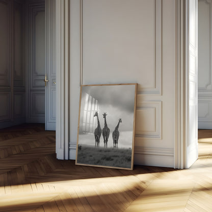 Three Giraffes Black and White Poster