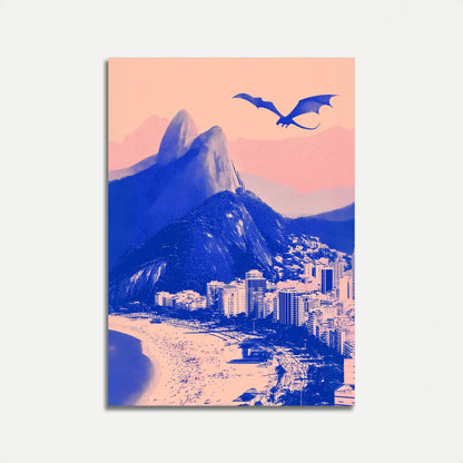 Dragon Over Coastal City Poster
