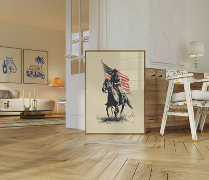 Poster Cavallo Bandiera Cowboy Americano