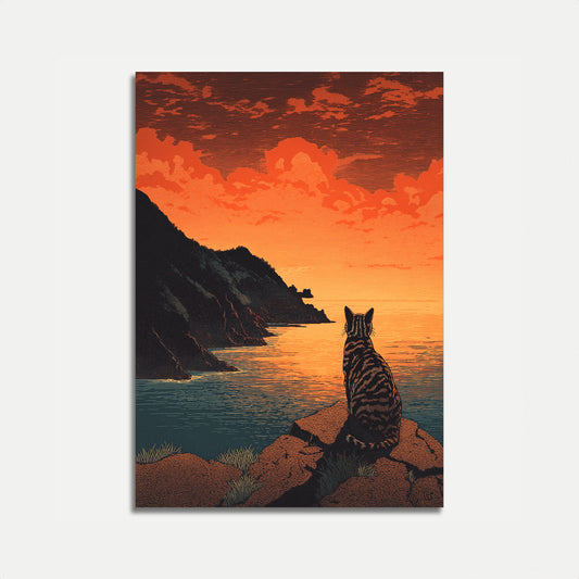 Cat Watching Sunset Cliffs Poster