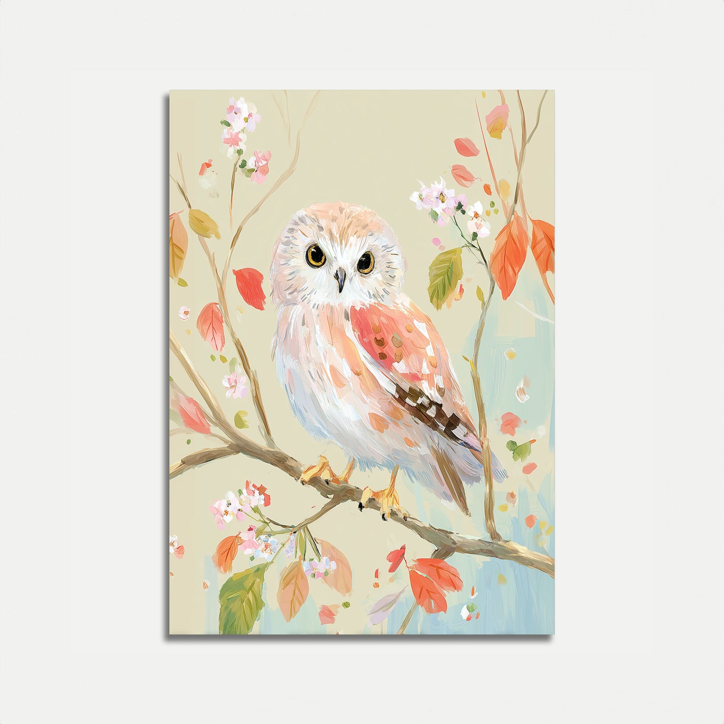 Soft Pastel Owl in Bloom Poster