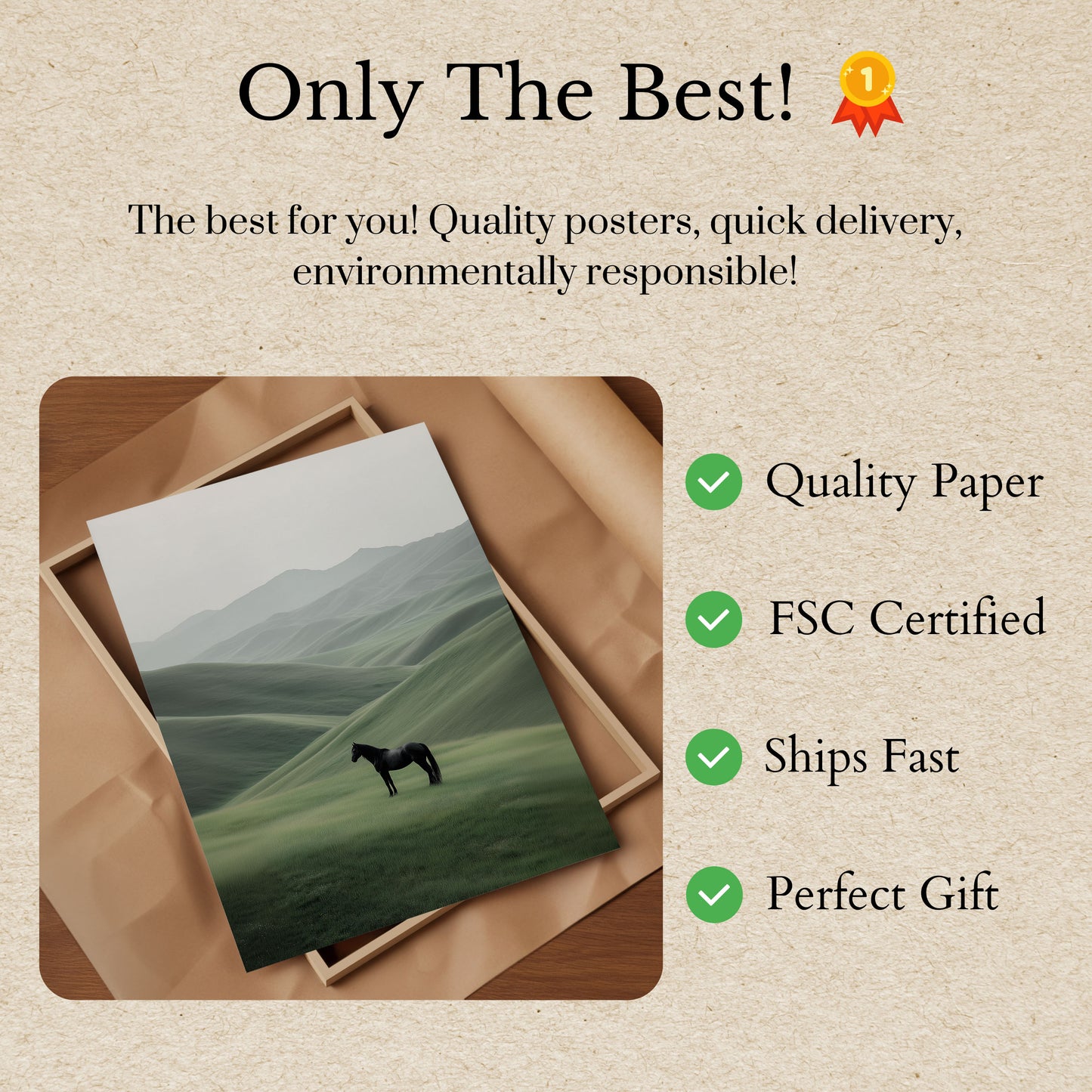 Svart Hest i Rullende Bakker Plakat