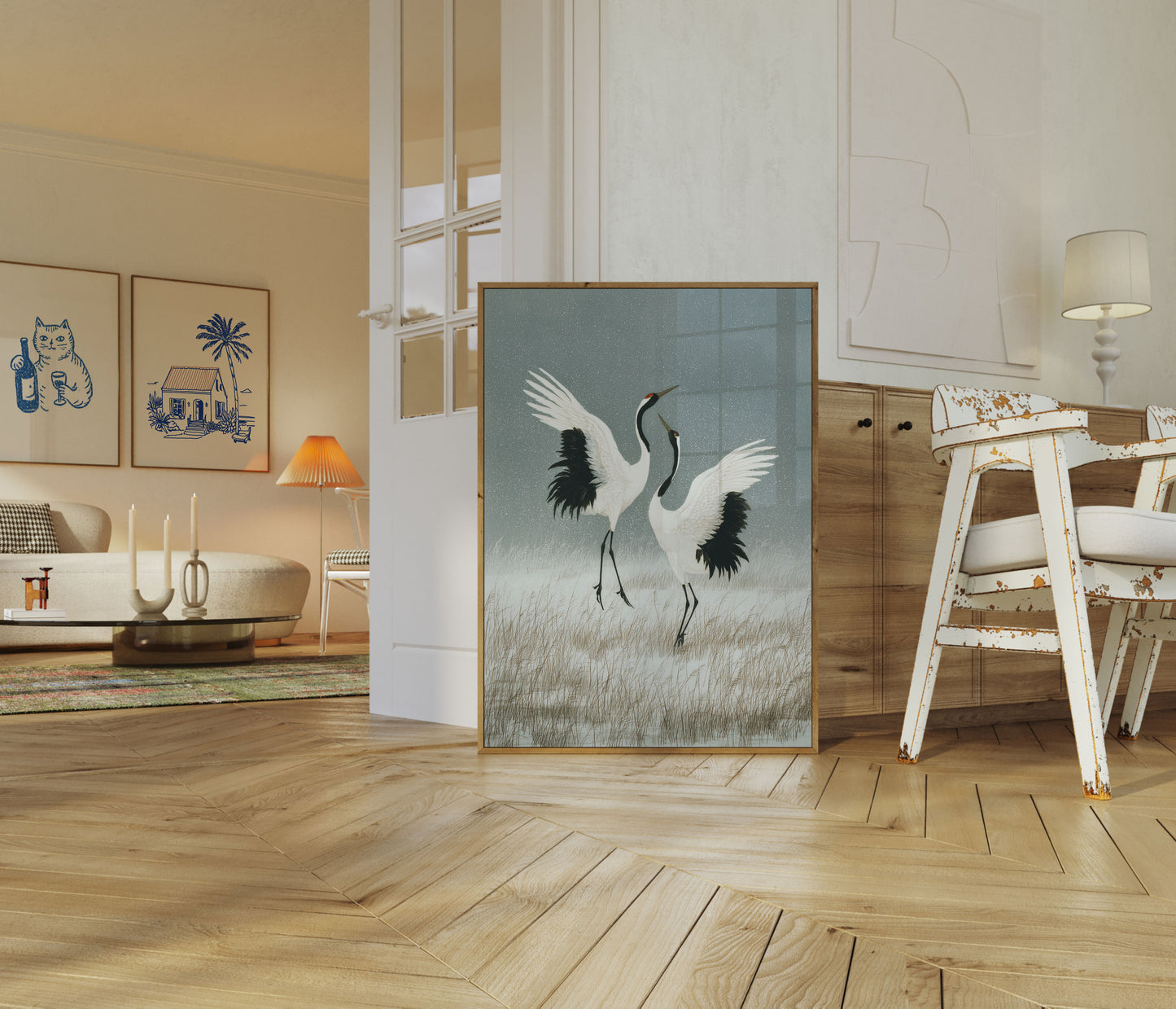 Dansende Kranen in Winter Poster