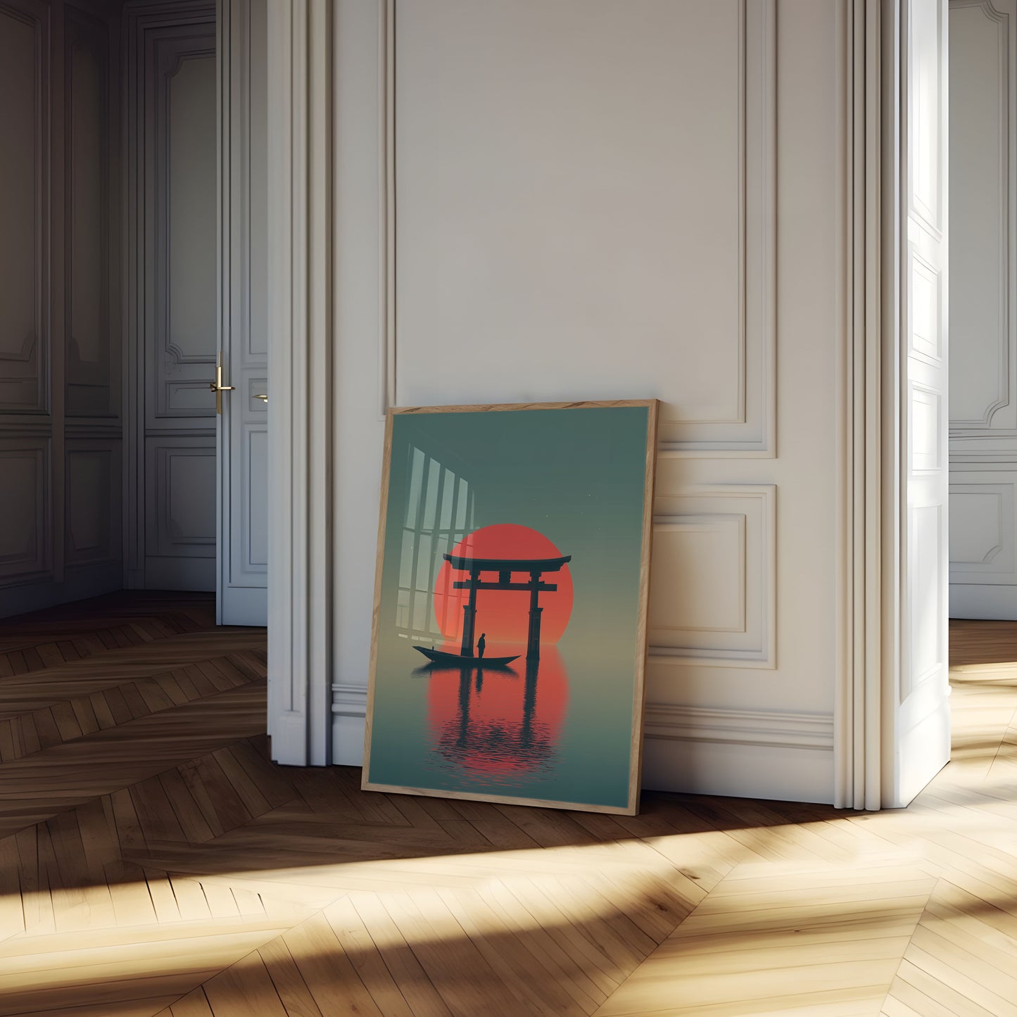 Klidný japonský torii západ slunce plakát