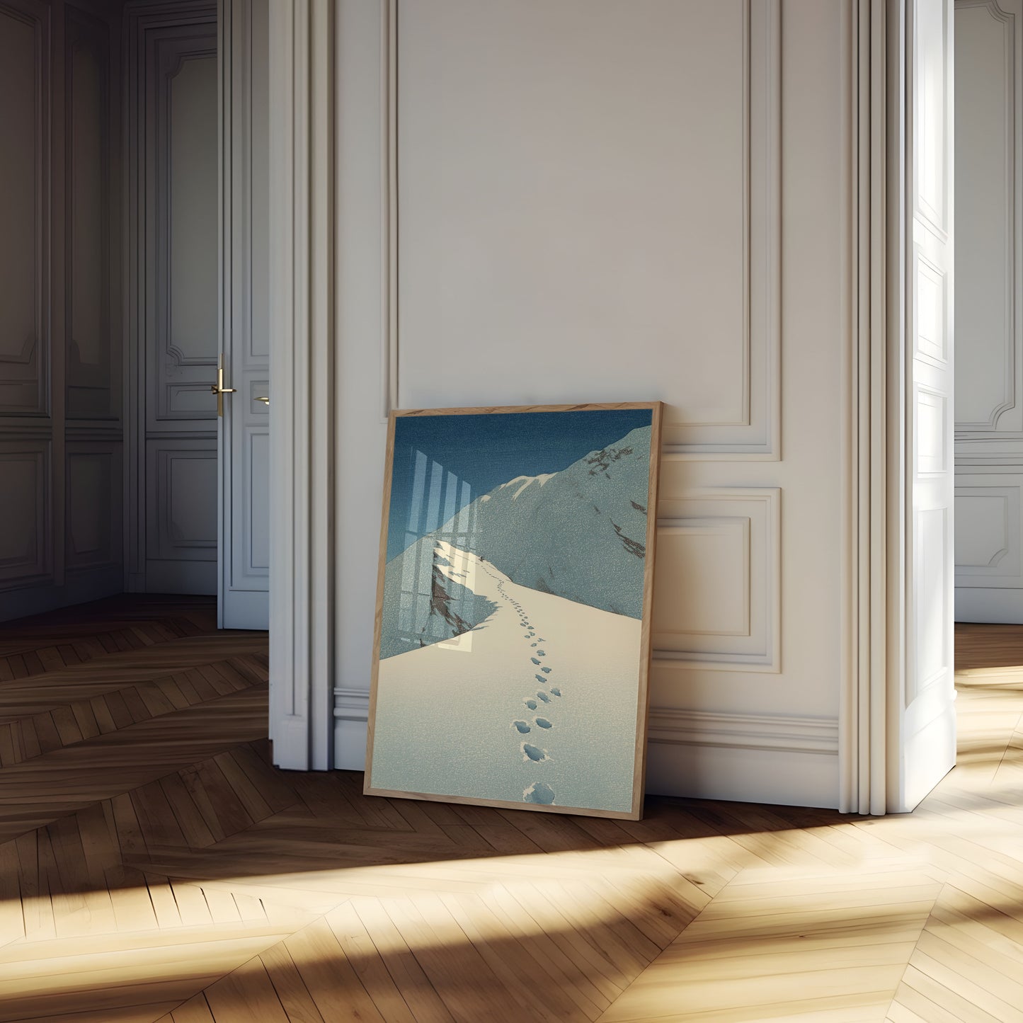 Fotavtrykk i fersk snø plakat