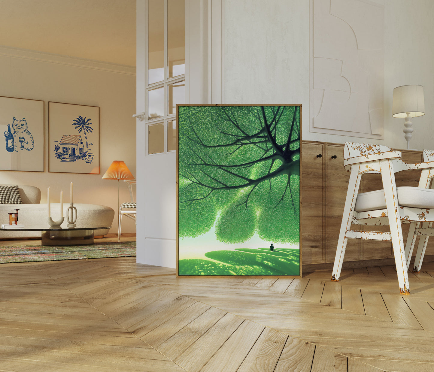 Contemplatieve Groene Boom Poster