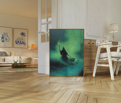 Mystisk troldmand med ulve plakat
