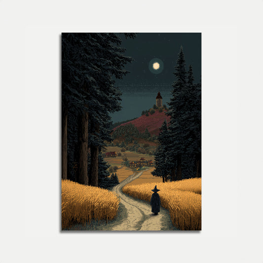 Moonlit Castle Mountain Poster