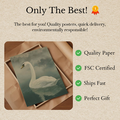 Elegant Swan in Mist Poster