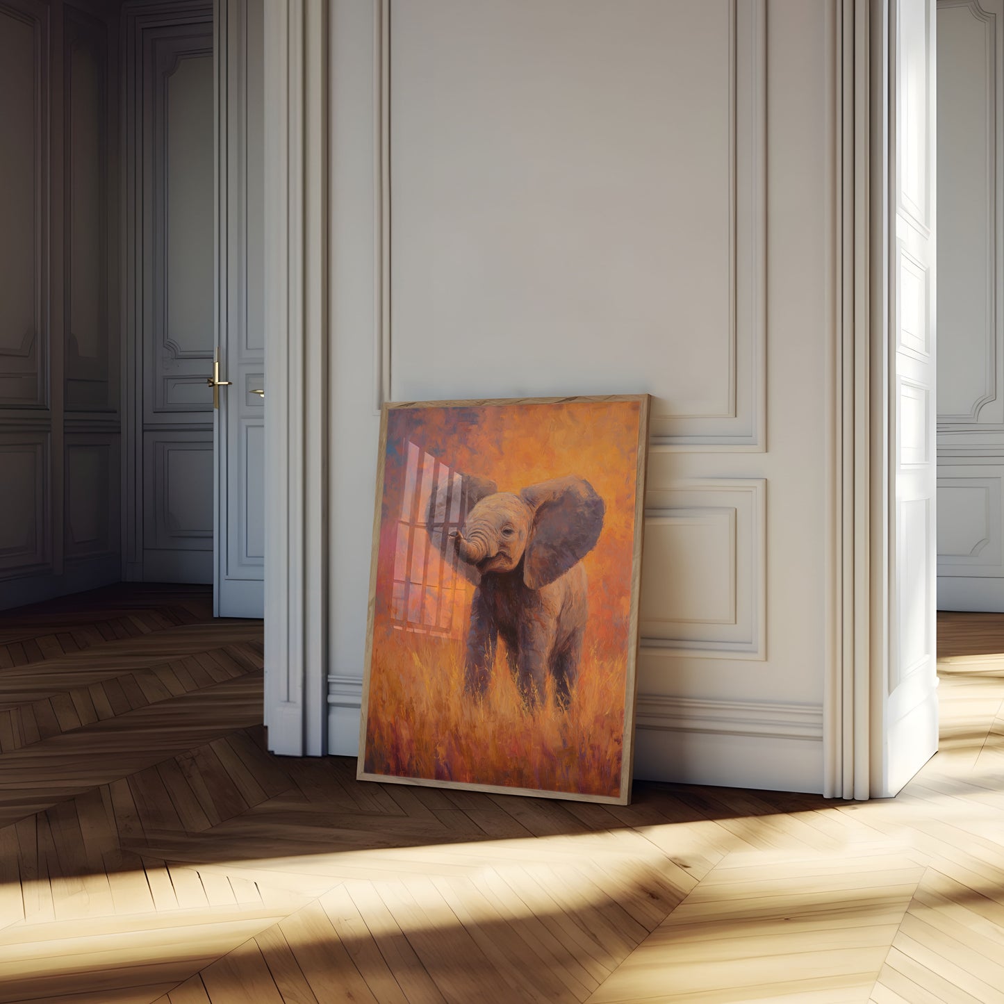 Affiche de Jeune Éléphant à la Lumière Dorée