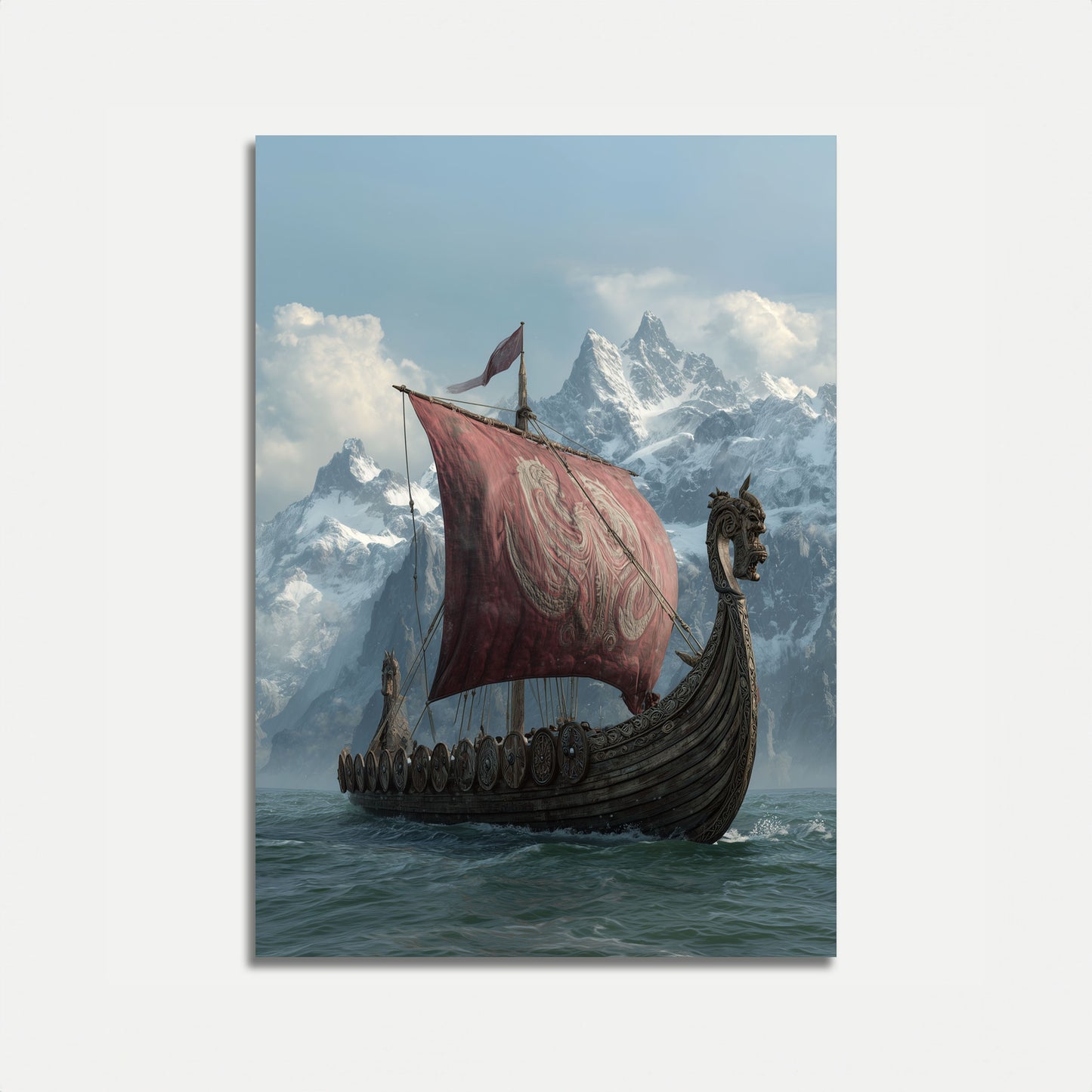 Póster del viaje de montaña en un barco vikingo
