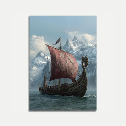 Póster del viaje de montaña en un barco vikingo