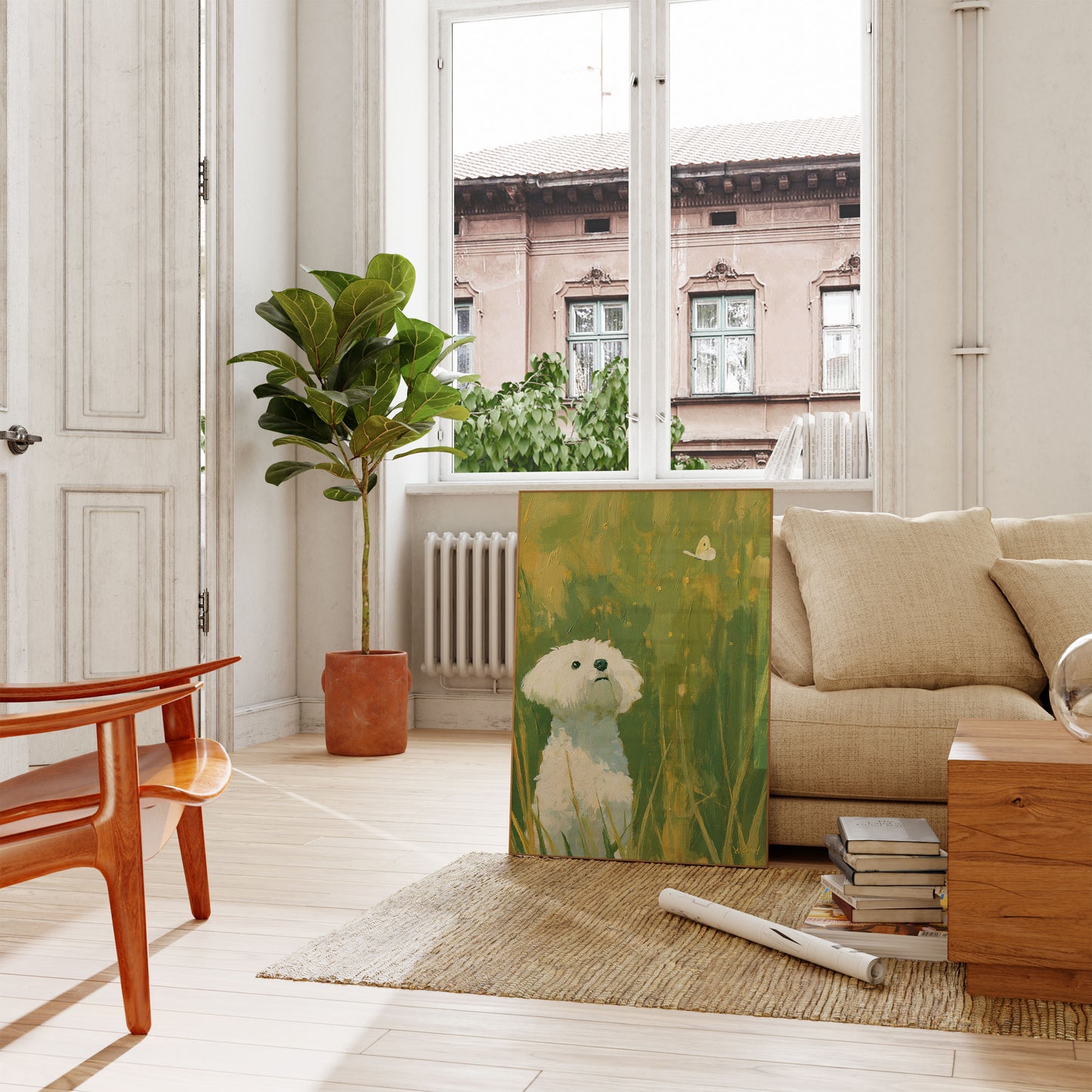 White Dog in Grass Field Poster