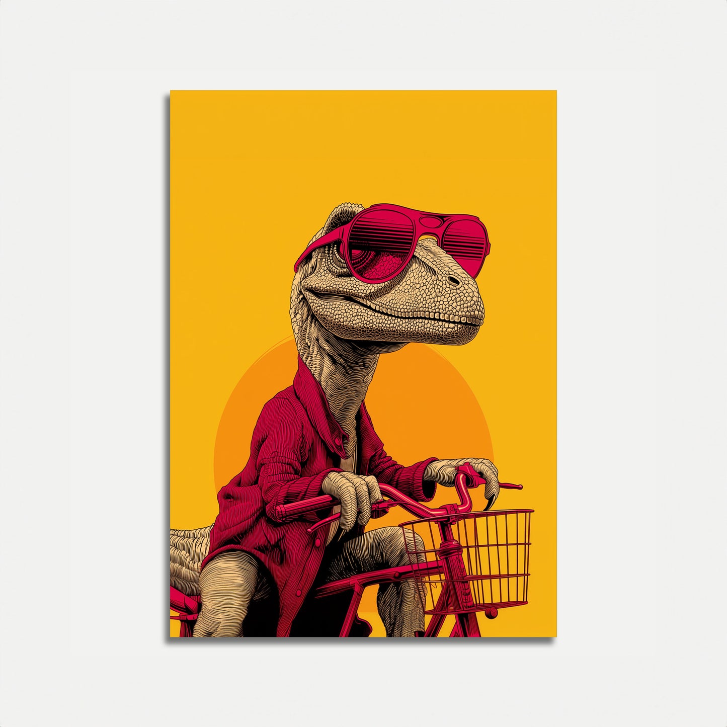 Póster genial de paseo en bicicleta con dinosaurios