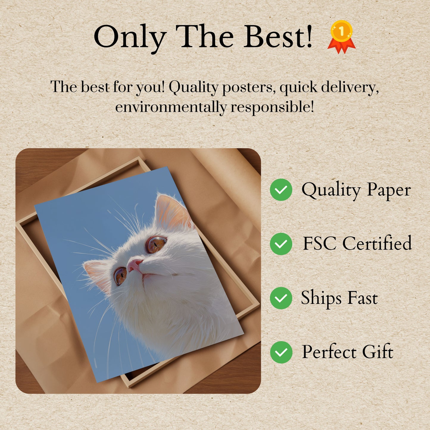 Fluffy White Cat Portrait Poster