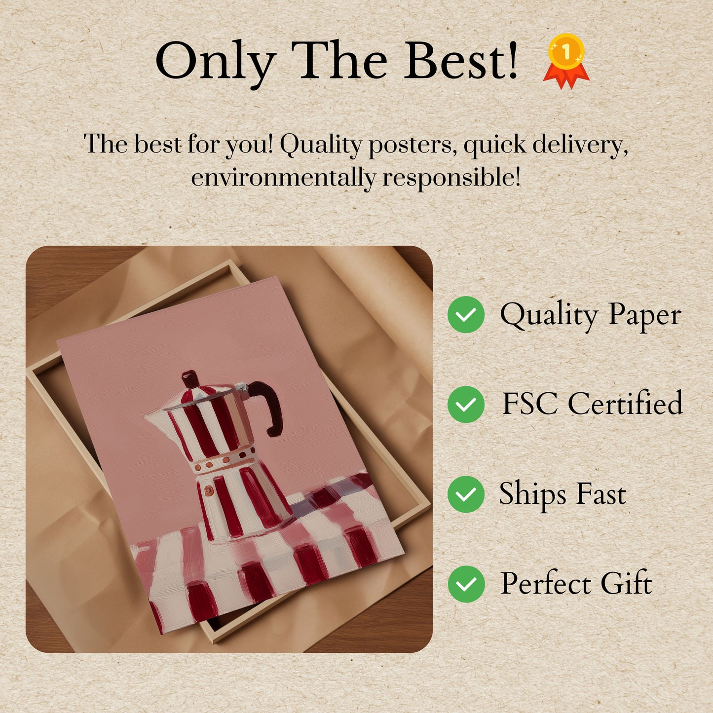Vintage Red Striped Coffee Maker Poster
