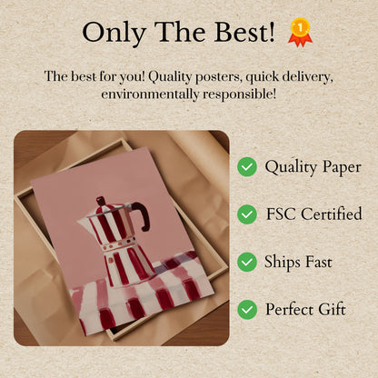 Vintage Red Striped Coffee Maker Poster