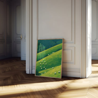 Schaf auf sanften grünen Hügeln Poster