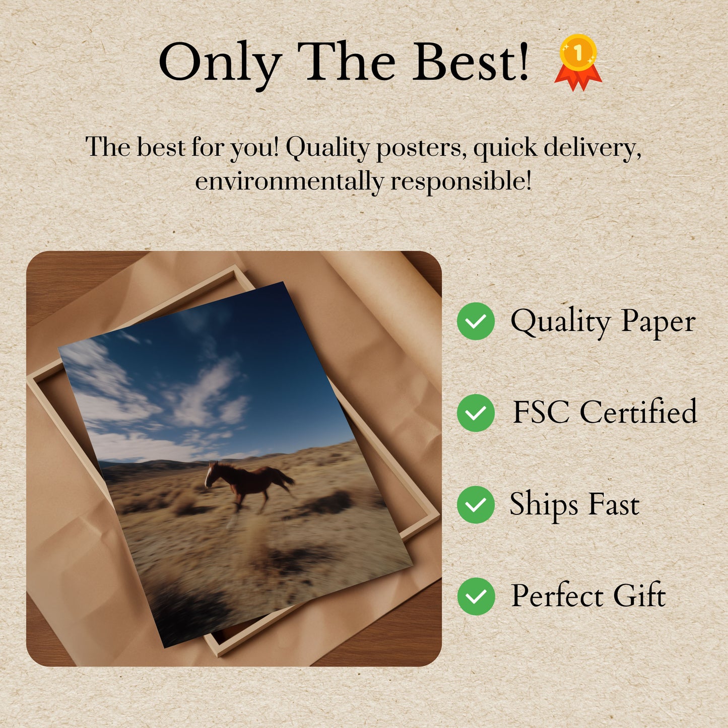 Wild Horse Running Desert Poster