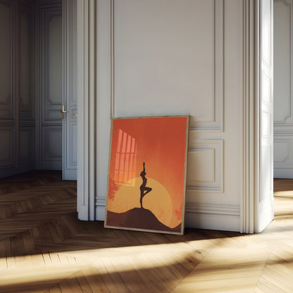 Affiche d'équilibre de yoga au lever du soleil