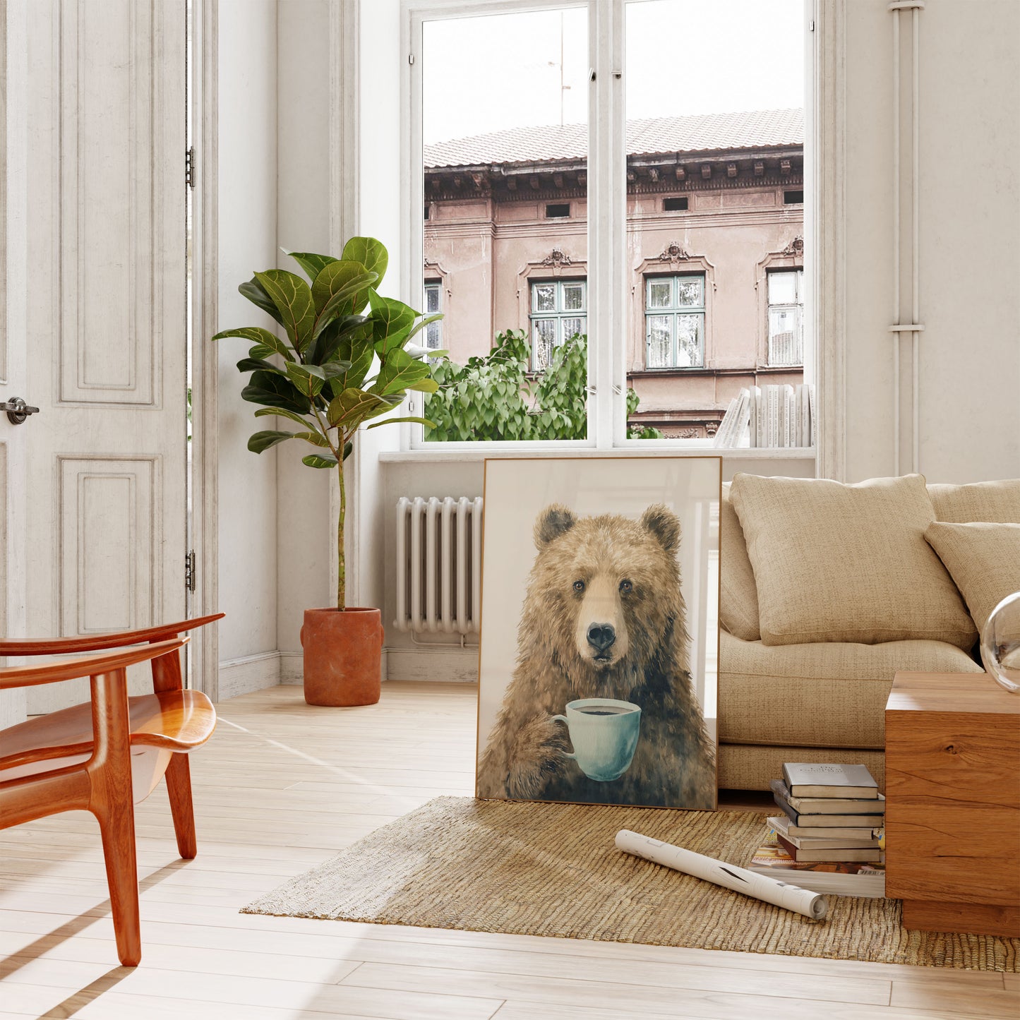 Morning Coffee Bear Art Poster