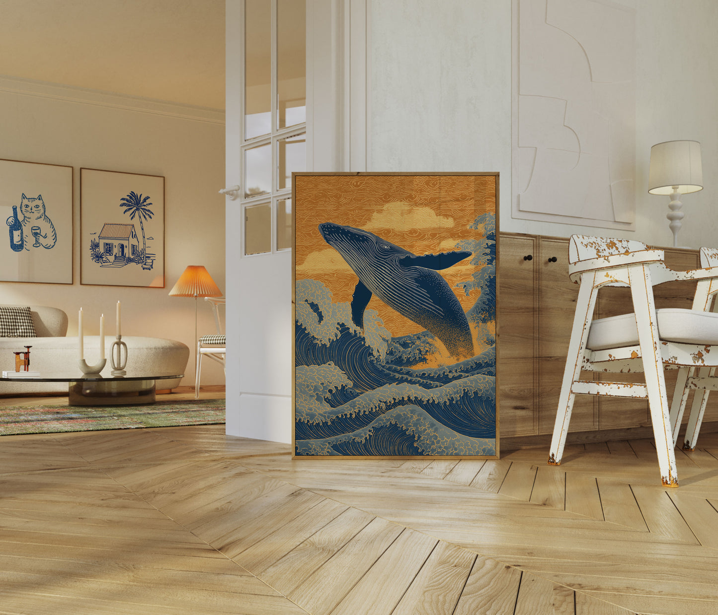 Majestueuze Walvis die door Golven Breekt Poster