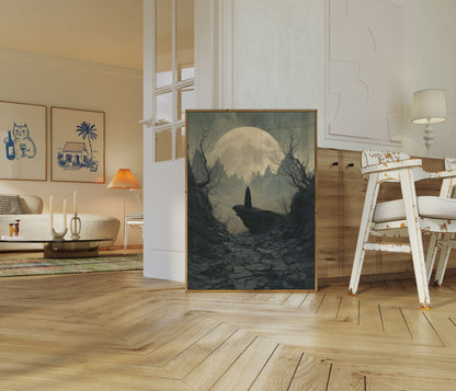 Lone Wanderer Mountain Moon Poster