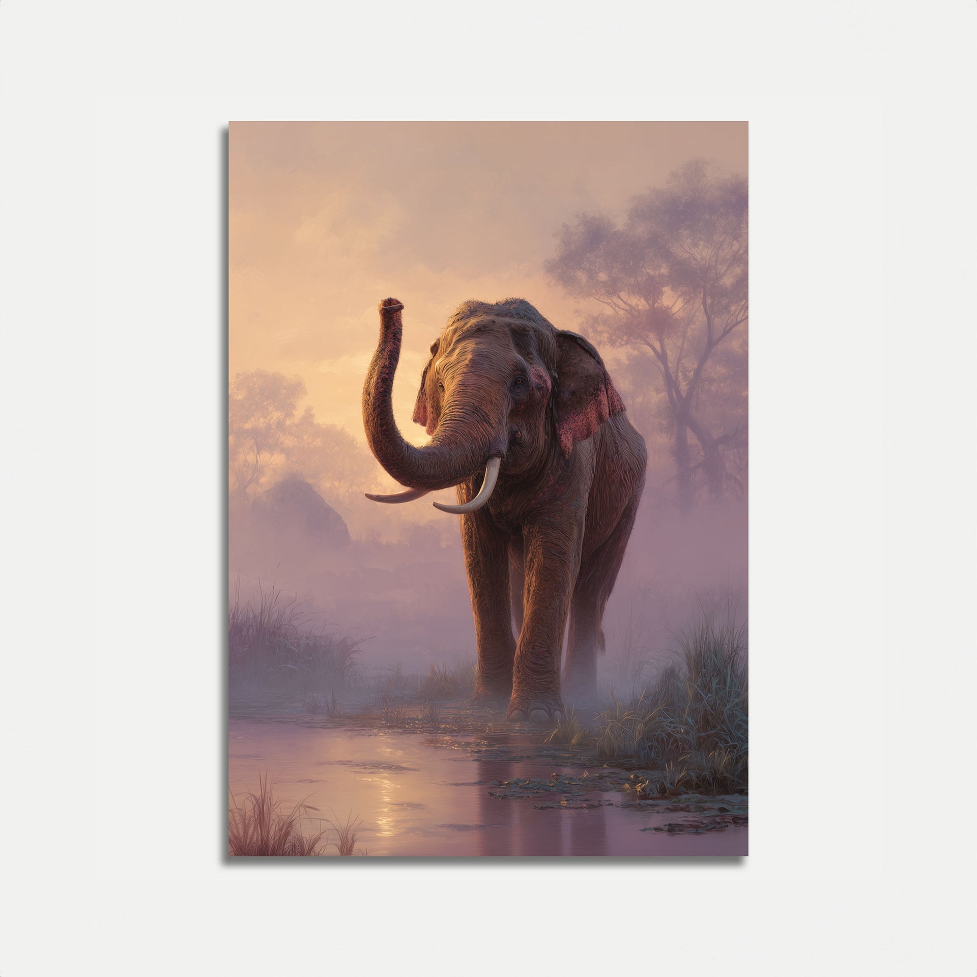 Affiche Éléphant brumeux au lever du soleil, image size:1920x1920