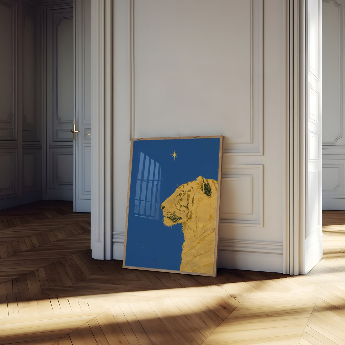 Golden Lion Looking Up Poster