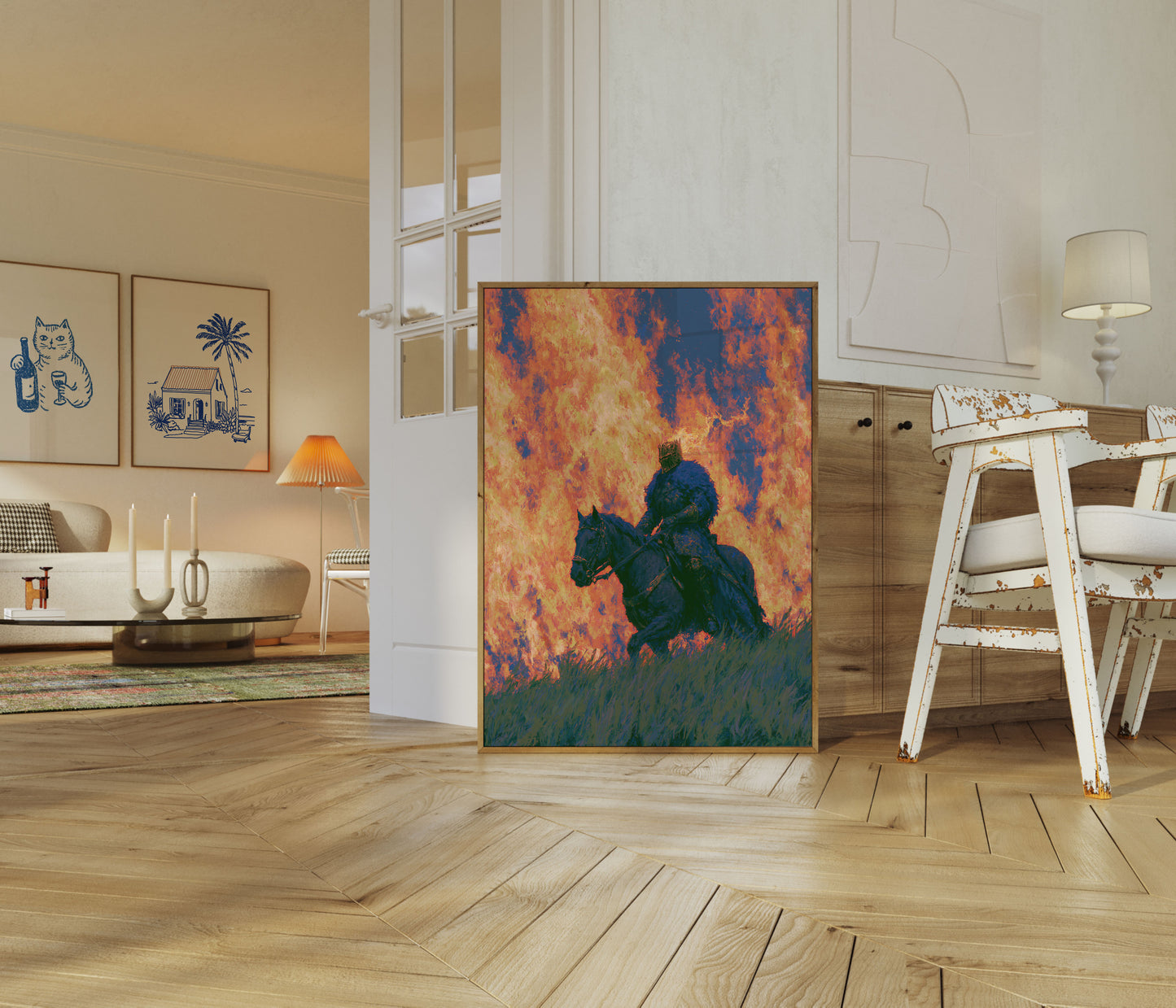 Warrior on Horseback Fire Poster