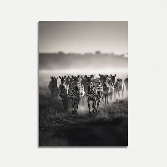 Zebra Herd Black and White Poster