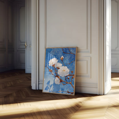 White Peonies Blue Sky Poster