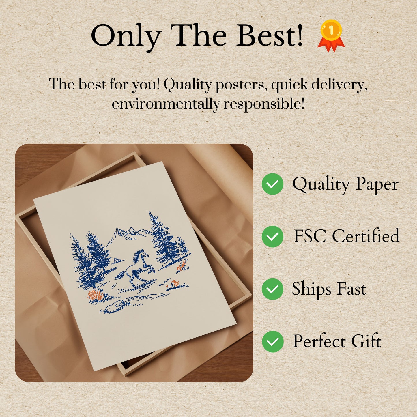 Affiche Paysage Montagne Cheval au Galop