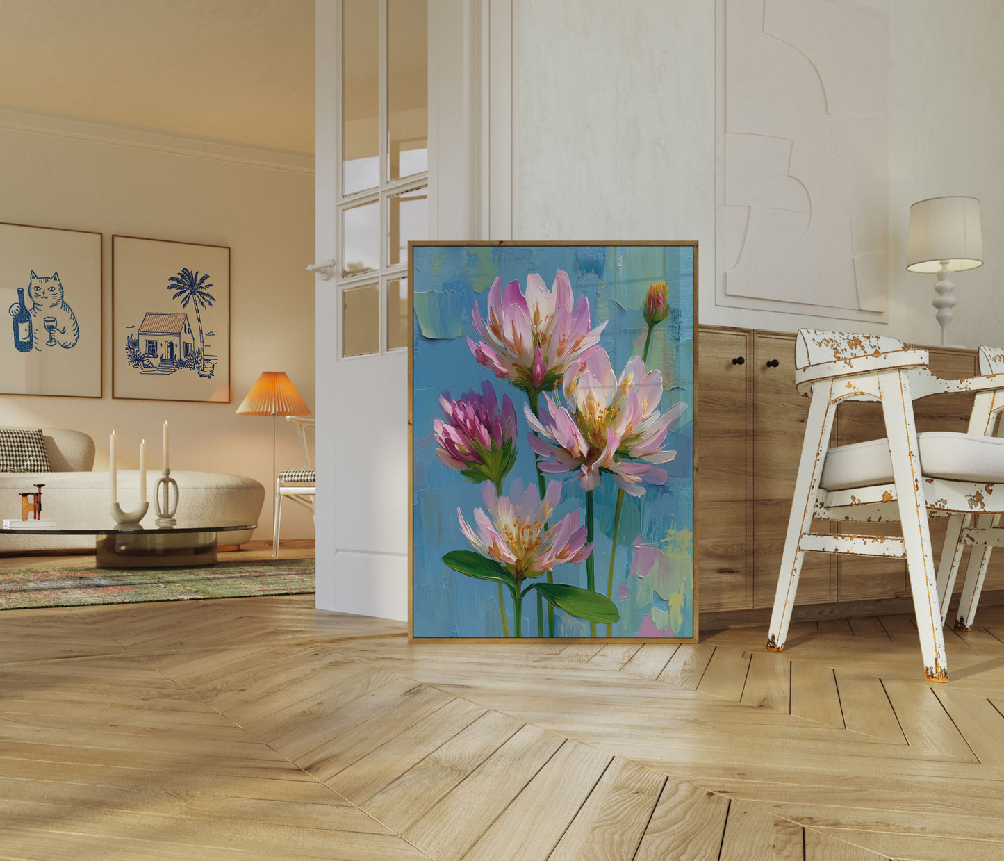 Affiche de Peinture à l'Huile Fleurs de Lotus Rose