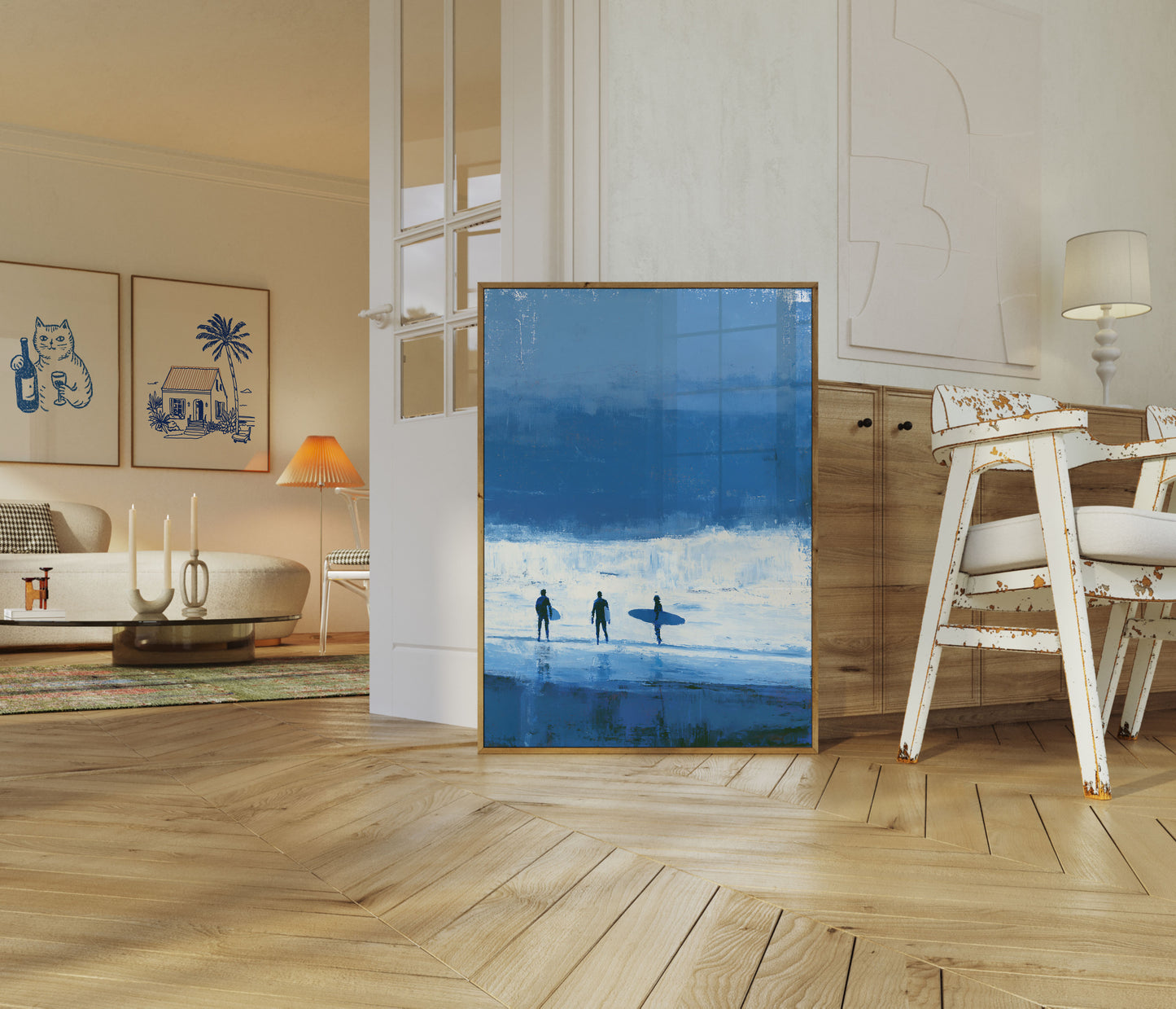 Surfers Catching Ocean Waves Poster