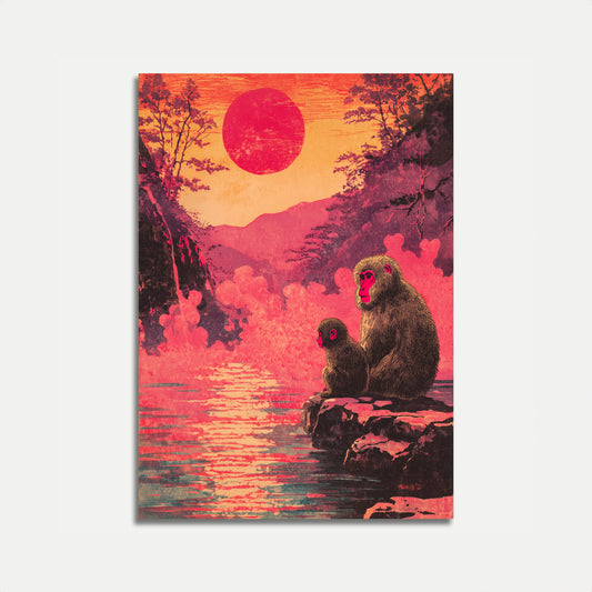 Pôster de Macacos ao Pôr do Sol