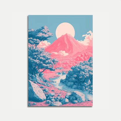 Serene Pink Mountain Landscape Poster