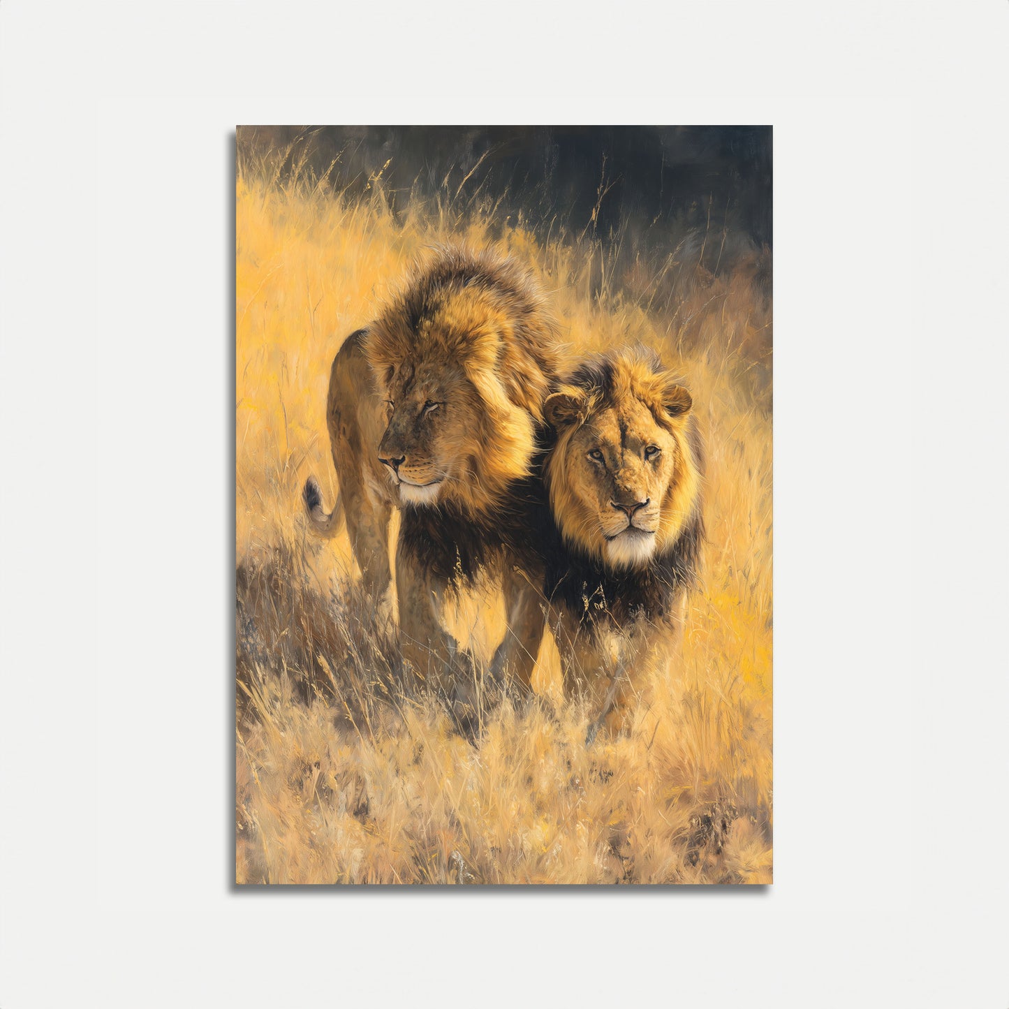 Lion Pair in Golden Grassland Poster