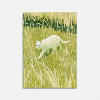 White Cat in Tall Grass Poster