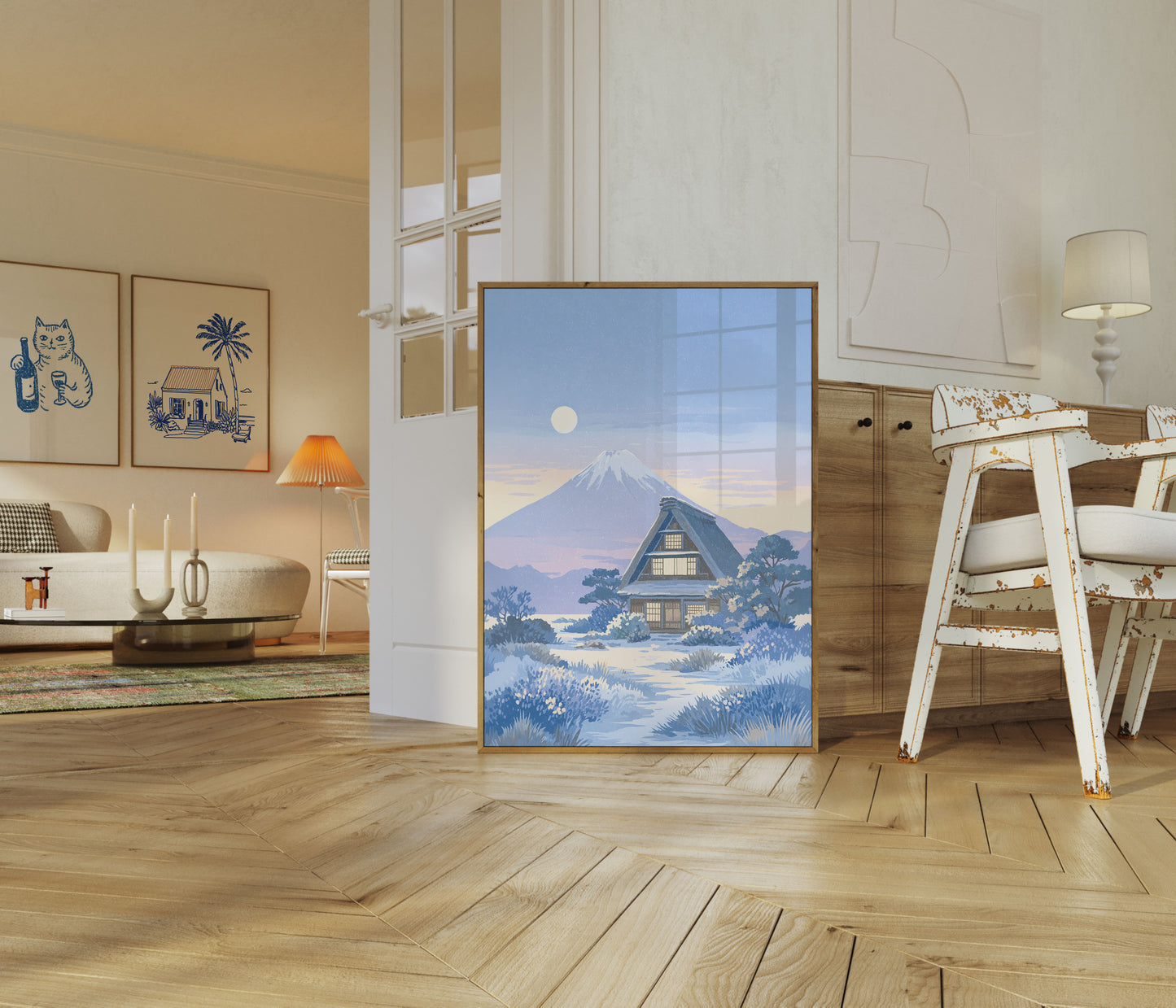 Japansk Bjerghytte Måneskin Plakat