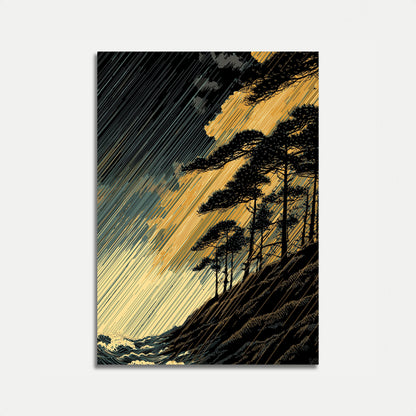 Stormy Coastal Pine Forest Poster
