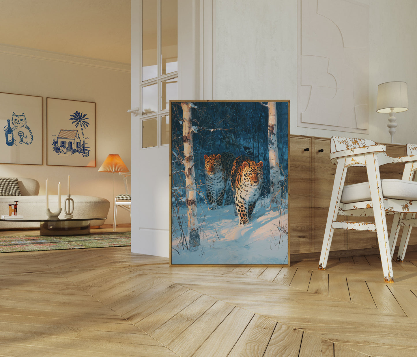 Leoparden im Winterwald-Plakat