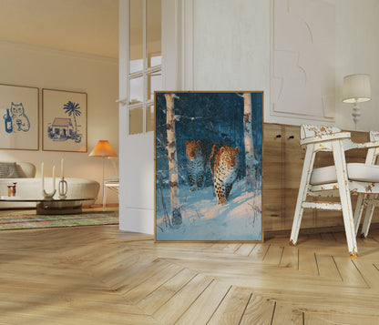 Leoparden im Winterwald-Plakat