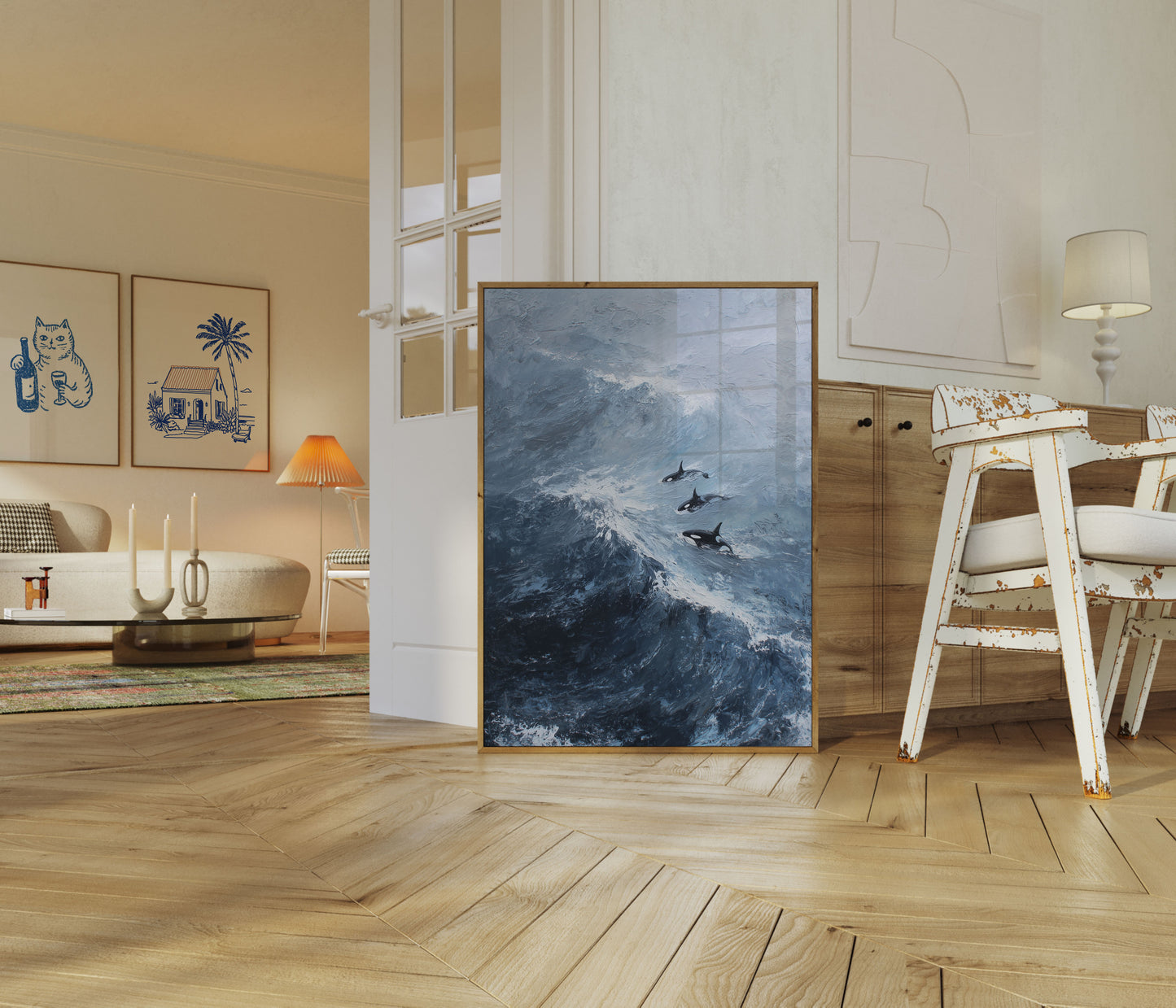 Orcas Swimming in Arctic Waters Poster