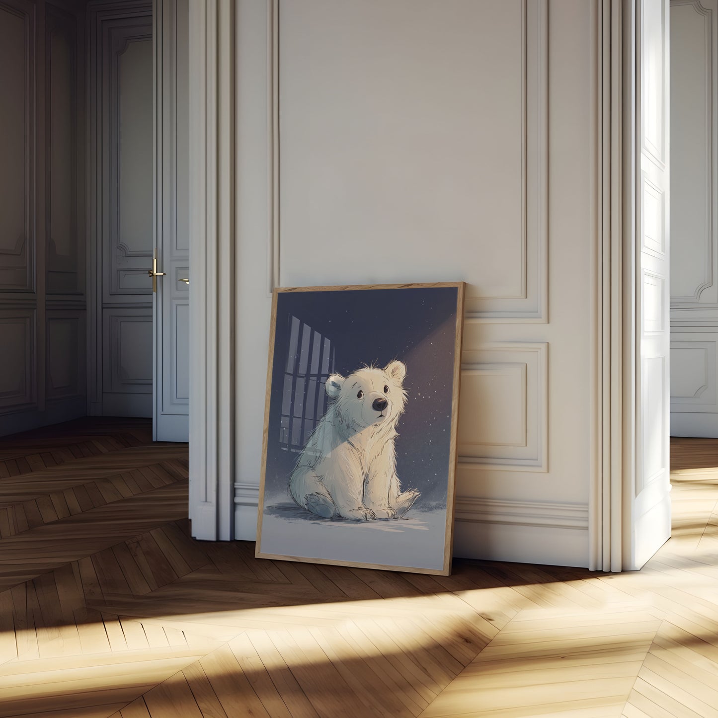 Póster del oso polar en la noche estrellada