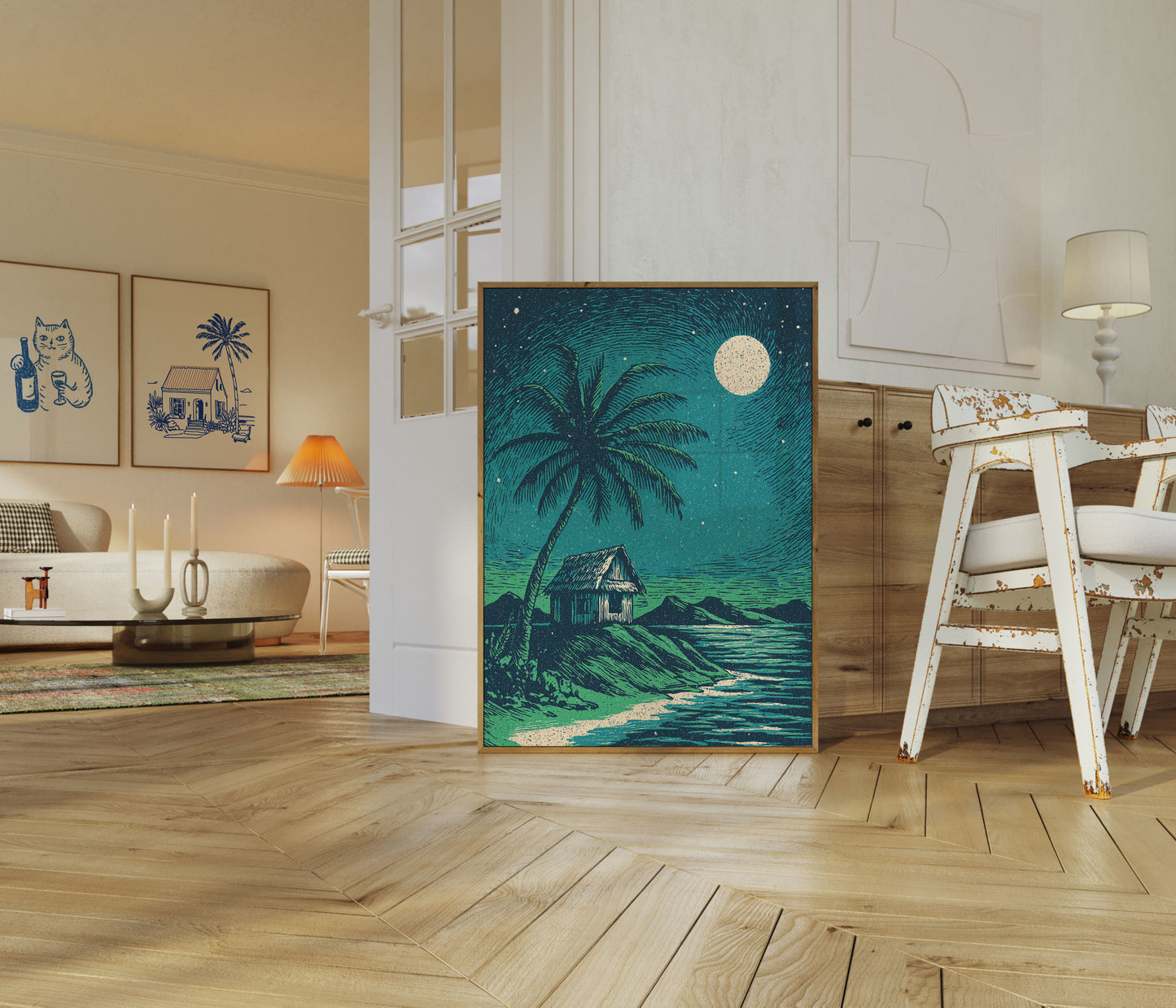 Tropical Moonlight Beach Cabin Poster