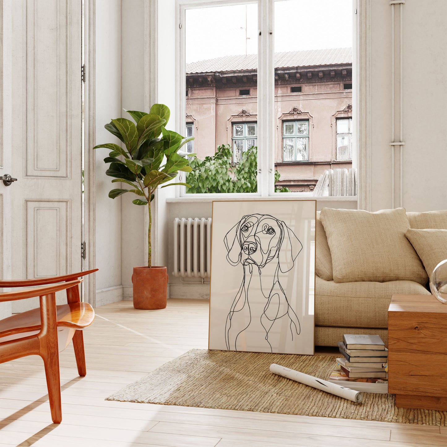 Elegante póster de perro con arte lineal