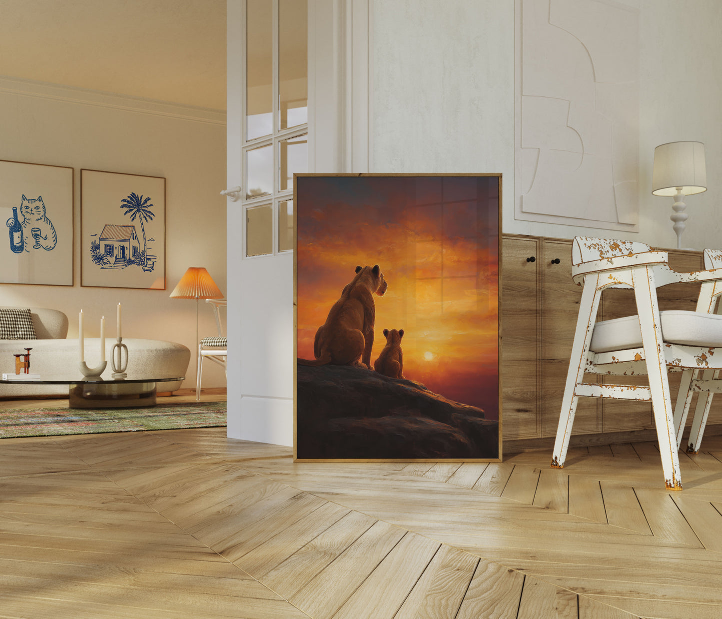 Lion Family Sunset Savanna Poster