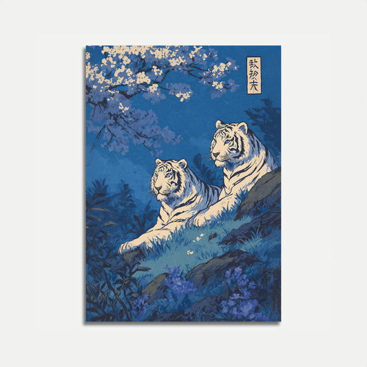 Tigers Under Cherry Blossoms Poster