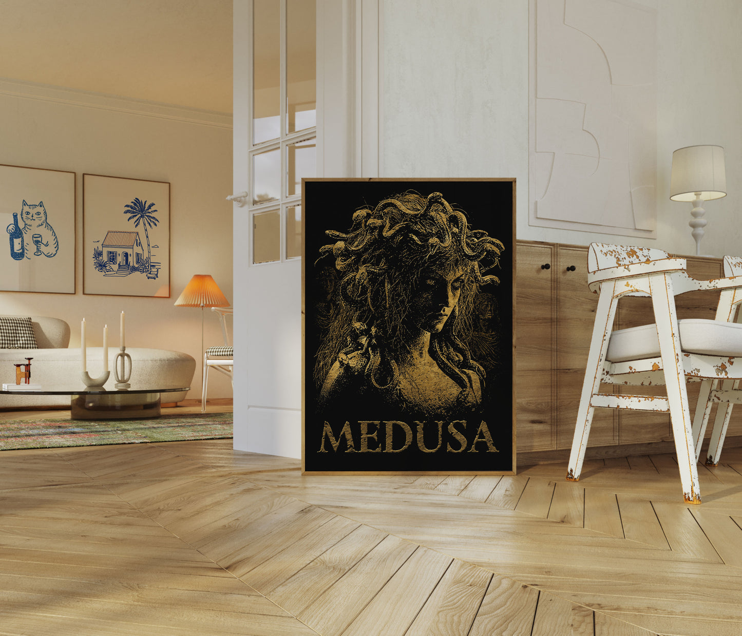 Medusa Mythological Gold Poster